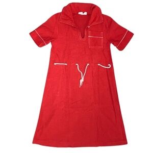 VTG FINNWEAR girls dress red short sleeved white accent color collared VINTAGE